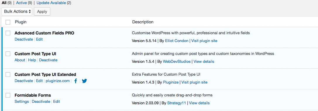 Custom Post Types plugin list
